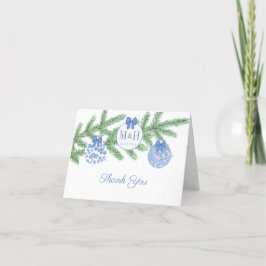 Cartão De Agradecimento Casamento De Enfeites de natal De Monograma Azul E
