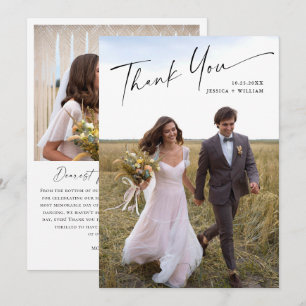 Cartão De Agradecimento Casamento de Escrita Manual Minimalista Elegante 2