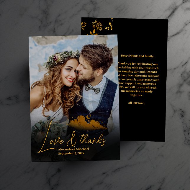 Cartão De Agradecimento Casamento de Estrelas Celestiais Douradas Místicas (Criador carregado)