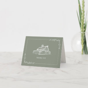 Cartão De Agradecimento Casamento de Fazenda Rustic Sage Green Barn