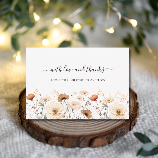 Cartão De Agradecimento Casamento de ferrugem Boho Beige Terracotta (Boho Wild Flowers of Beige Terracotta Burnt Orange Rust Neutral Colors Wedding Thank you cards)