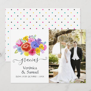 Cartão De Agradecimento Casamento de Festa Espanhola Floral em Aquarela Fo