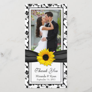 Cartão De Agradecimento Casamento De Fita Floral De Girassol Negro Obrigad