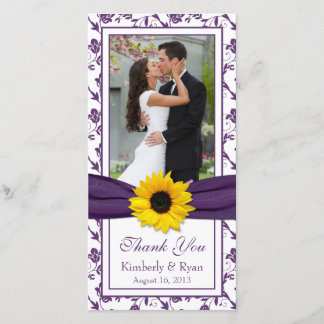 Cartão De Agradecimento Casamento De Fita Floral De Girassol Roxo Obrigado