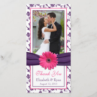 Cartão De Agradecimento Casamento De Fita Floral Púrpura Rosa, Rosa, Obrig