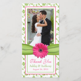 Cartão De Agradecimento Casamento de Fita Floral Verde, Rosa Daisy, Obriga