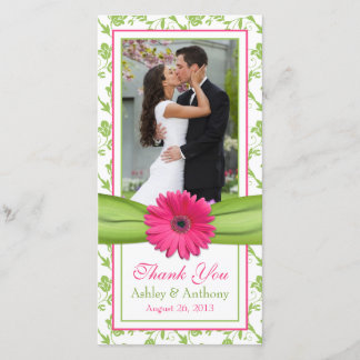 Cartão De Agradecimento Casamento de Fita Floral Verde, Rosa Daisy, Obriga