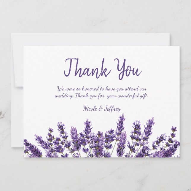 Cartão De Agradecimento Casamento De Flor Lilac Com Lavanda Roxa Obrigado (Frente)