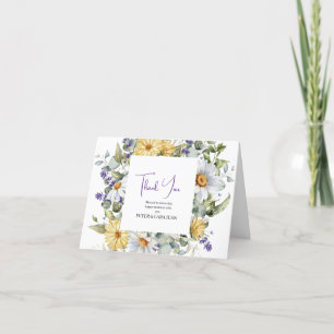Cartão De Agradecimento Casamento de Flor Selvagem Amarelo Elegante