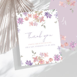 Cartão De Agradecimento Casamento de Flor Selvagem Rosa-Lavanda Elegante