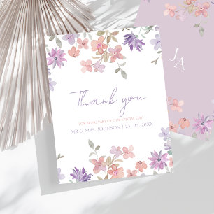 Cartão De Agradecimento Casamento de Flor Selvagem Rosa-Lavanda Elegante