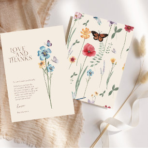 Cartão De Agradecimento Casamento de Flor Silvestre Azul de Amor e Gratidã