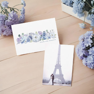 Cartão De Agradecimento Casamento de Florais de Cor Azul Torre Eiffel Pari