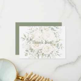 Cartão De Agradecimento Casamento de Florais de Marfim Elegantes