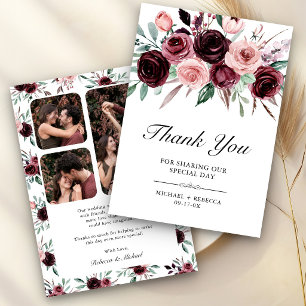 Cartão De Agradecimento Casamento de Floral Burgundy Rosa Empoeirado Foto