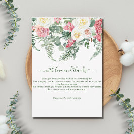 Cartão De Agradecimento Casamento de Floral Verde Eucalipto Branco Rosa 