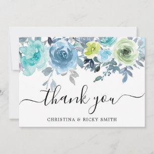 Cartão De Agradecimento Casamento de Flores Aquáticas Blue Rose Bouquet