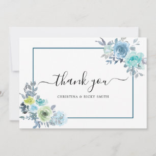 Cartão De Agradecimento Casamento de Flores Aquáticas Blue Rose Bouquet