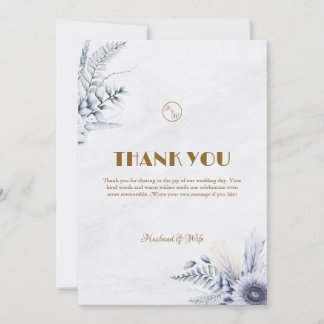 Cartão De Agradecimento Casamento de Flores Azuis Simples Personalizadas