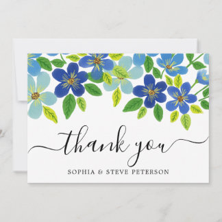 Cartão De Agradecimento Casamento de Flores de Água Azul Elegante