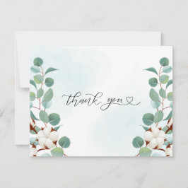 Cartão De Agradecimento Casamento de Flores de Algodão e Eucalipto Verde