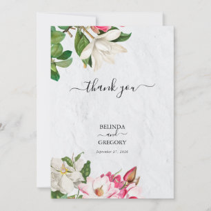 Cartão De Agradecimento Casamento de Flores de Aquarela Magnolia
