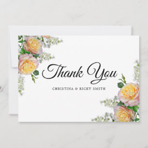 Cartão De Agradecimento Casamento de Flores de Buquê de Rosa Amarelo Elega
