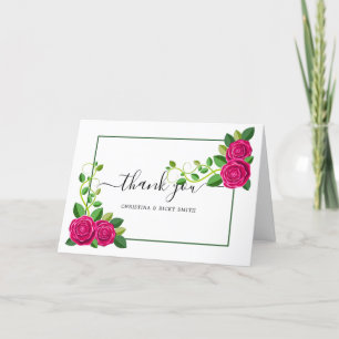 Cartão De Agradecimento Casamento de Flores de Buquê Rosa Rosa Elegante Fu