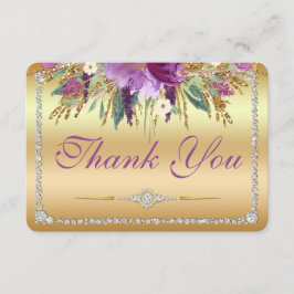 Cartão De Agradecimento Casamento de Flores de Diamantes Obrigado Dourado