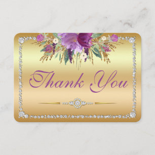 Cartão De Agradecimento Casamento de Flores de Diamantes Obrigado Dourado