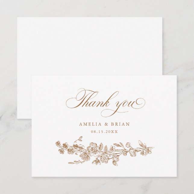 Cartão De Agradecimento Casamento De Flores De Elegante Floral (Frente/Verso)