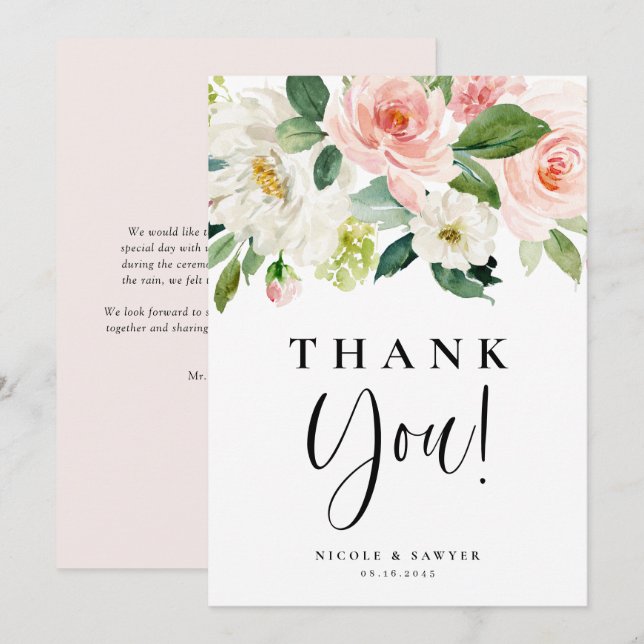 Cartão De Agradecimento Casamento de Flores de Jardim Bonito de Aquarela (Frente/Verso)