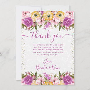 Cartão De Agradecimento Casamento de Flores de Verão Rosa e Amarelo