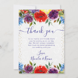 Cartão De Agradecimento Casamento de Flores de Verão Vermelhas e Azuis