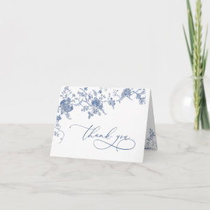 Cartão De Agradecimento Casamento de Flores do Jardim Francês Azul Elegant