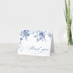 Cartão De Agradecimento Casamento de Flores do Jardim Francês Azul Elegant