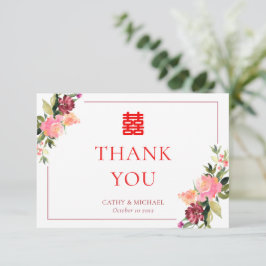 Cartão De Agradecimento Casamento de flores em aquarela dupla felicidade