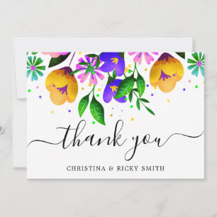 Cartão De Agradecimento Casamento de Flores Pintas e Púrpuras Amarelas Ele