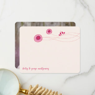 Cartão De Agradecimento Casamento de Flores Rosa-Dotadas e Pássaros Beijan