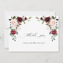 Cartão De Agradecimento Casamento de Flores Rosa-Rosa-Burgundy Elegante