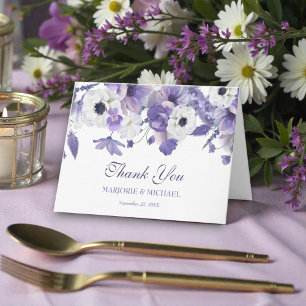 Cartão De Agradecimento Casamento de Flores Roxas Violeta Aquarela