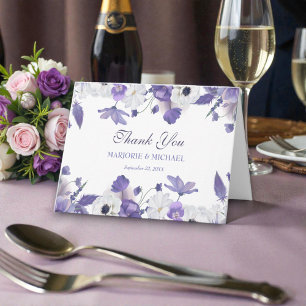 Cartão De Agradecimento Casamento de Flores Roxas Violeta Aquarela