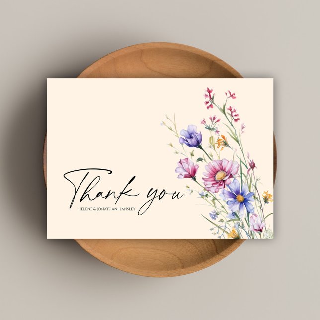 Cartão De Agradecimento Casamento de Flores Selvagens Modernas (Modern Whimsical Wildflower Wedding Thank You Card)