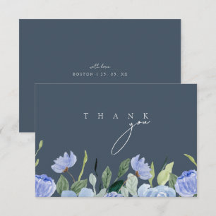Cartão De Agradecimento Casamento de Flores Silvestres Azul Ardesia Elegan