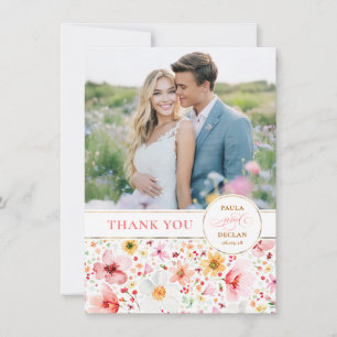 Cartão De Agradecimento Casamento de Flores Silvestres de Dois Lados Agrad