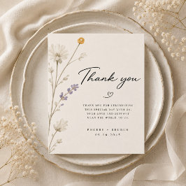 Cartão De Agradecimento Casamento de Flores Silvestres Elegantes