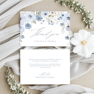 Cartão De Agradecimento Casamento de Flores Silvestres Elegantes em Azul E