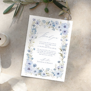 Cartão De Agradecimento Casamento de Flores Silvestres Elegantes em Azul E