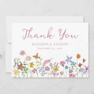 Cartão De Agradecimento Casamento de Flores Silvestres no Jardim Caprichos