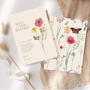 Cartão De Agradecimento Casamento de Flores Silvestres Rosa e Amarelo Amor